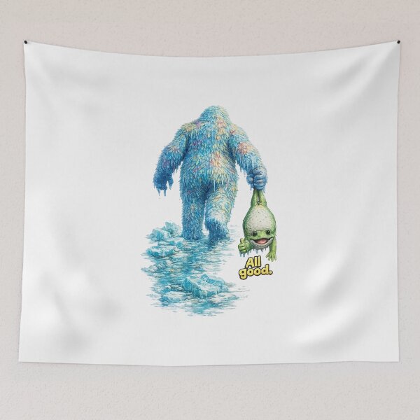 Item preview, Bigfoot Kidnaps a Frog – All Good | Funny Cryptid Art designed and sold by PRfoxy.