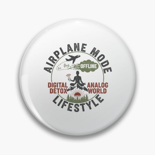 Item preview, Airplane Mode Lifestyle - Retro Digital Detox Yoga Badge designed and sold by NEXTWAVEdesign.