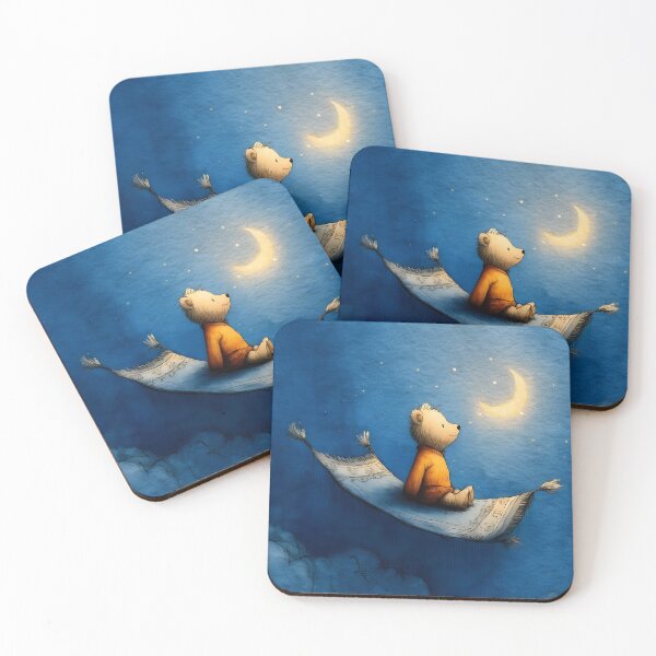 Item preview, Teddy’s Night Journey – Dreamy Moonlight Nursery Print designed and sold by WabiSabiSjak.