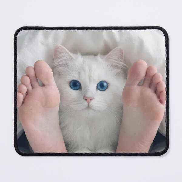 Item preview, White Cat Snuggling with Human Feet designed and sold by Maria Dryfhout.