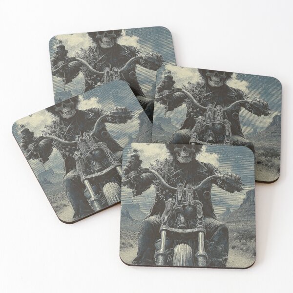 Item preview, Gothic Biker in Desert with Whiskey Bottle | Retro Art designed and sold by CodeDistilled.