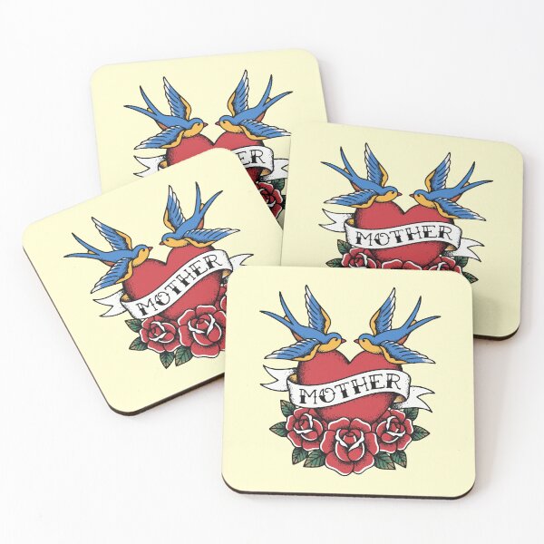 Item preview, Traditional Old School 'Mother' Tattoo Flash with Heart, Swallows, and Roses designed and sold by 89BLACK.