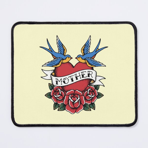 Item preview, Traditional Old School 'Mother' Tattoo Flash with Heart, Swallows, and Roses designed and sold by 89BLACK.