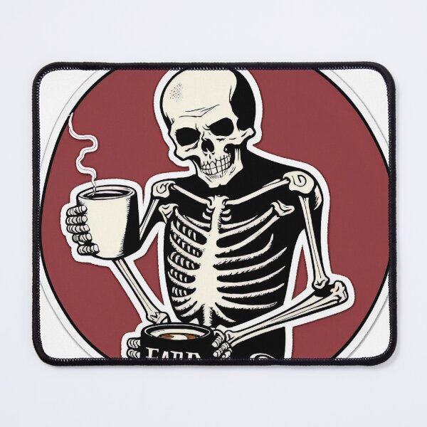 Item preview, Caffeine Overload Skeleton - Retro Tattoo Style with Grunge Typography designed and sold by Slow Morning Art.