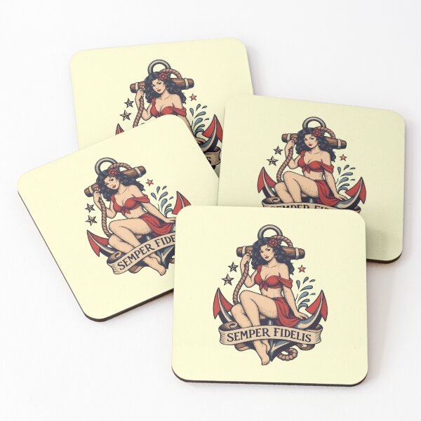 Item preview, Traditional Old School Pin-Up Girl on Anchor "Semper Fidelis" Tattoo Flash Art designed and sold by 89BLACK.
