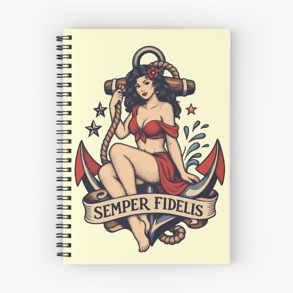 Item preview, Traditional Old School Pin-Up Girl on Anchor "Semper Fidelis" Tattoo Flash Art designed and sold by 89BLACK.