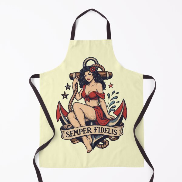 Item preview, Traditional Old School Pin-Up Girl on Anchor "Semper Fidelis" Tattoo Flash Art designed and sold by 89BLACK.
