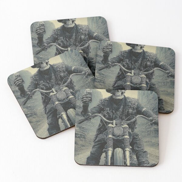 Item preview, Grim Reaper Biker with Whiskey | Vintage Woodcut Style designed and sold by CodeDistilled.