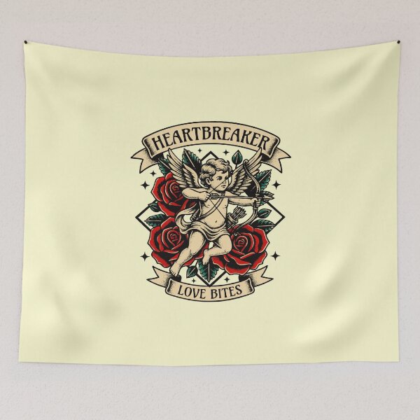 Item preview, Heartbreaker Love Bites Traditional Tattoo Cupid With Roses designed and sold by 89BLACK.