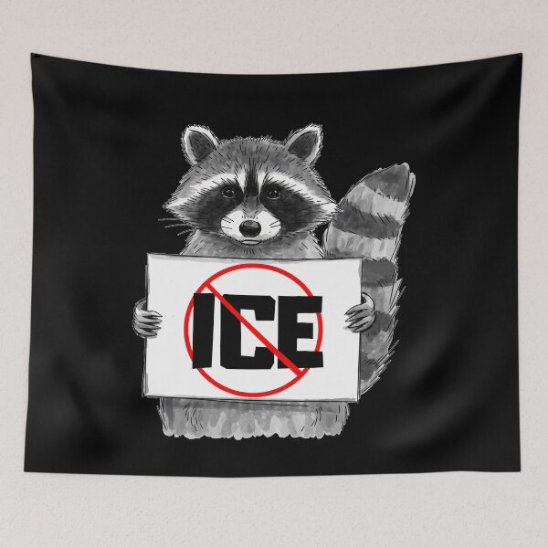 Item preview, Against ICE Great Gift Unique Hand-Drawn Raccoon designed and sold by ketkacreations.