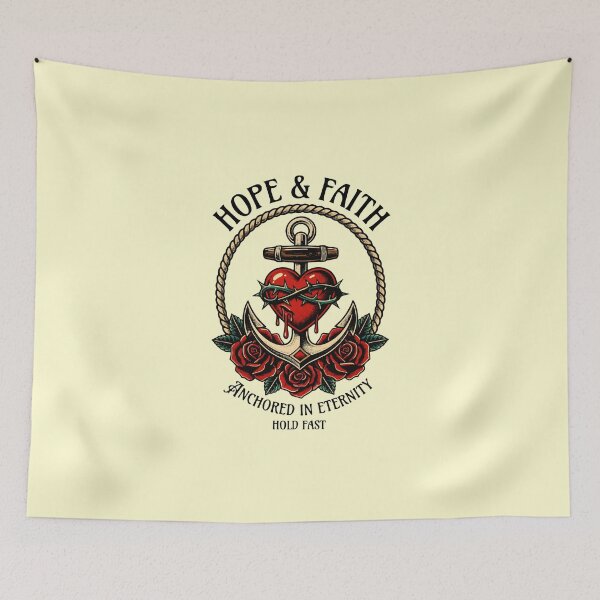 Item preview, Hold Fast Hope And Faith Traditional Tattoo Anchor Sacred Heart designed and sold by 89BLACK.