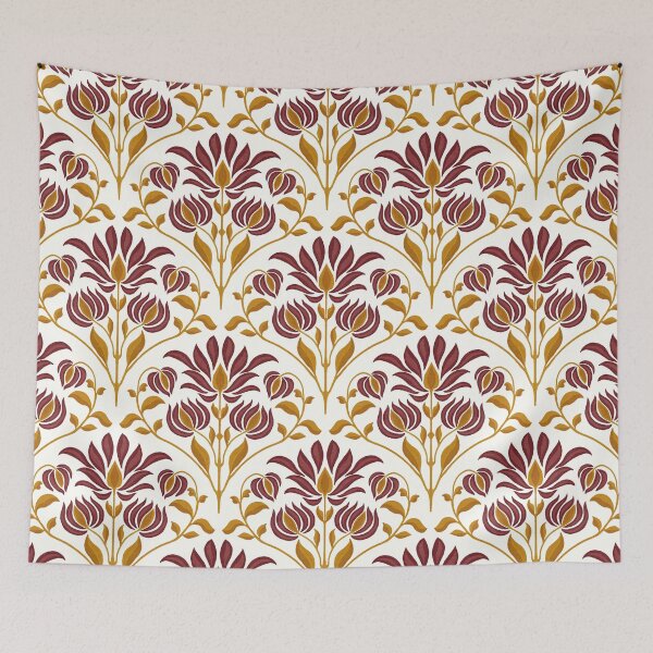 Item preview, Art deco floral pattern burgundy and gold designed and sold by LKL-Designs.