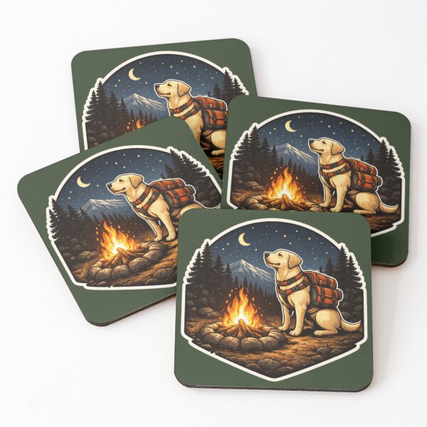 Item preview, Labrador Retriever Campfire Night – Moonlit Hiking Adventure Dog Badge designed and sold by PawPrintCustom.