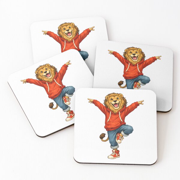 Item preview, Happy Dancing Lion in Red Hoodie – Cute Funny Animal Illustration designed and sold by Senkov.