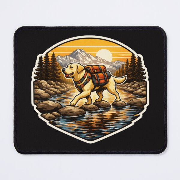 Item preview, Labrador Retriever River Crossing – Retro Hiking Trail Adventure Dog designed and sold by PawPrintCustom.