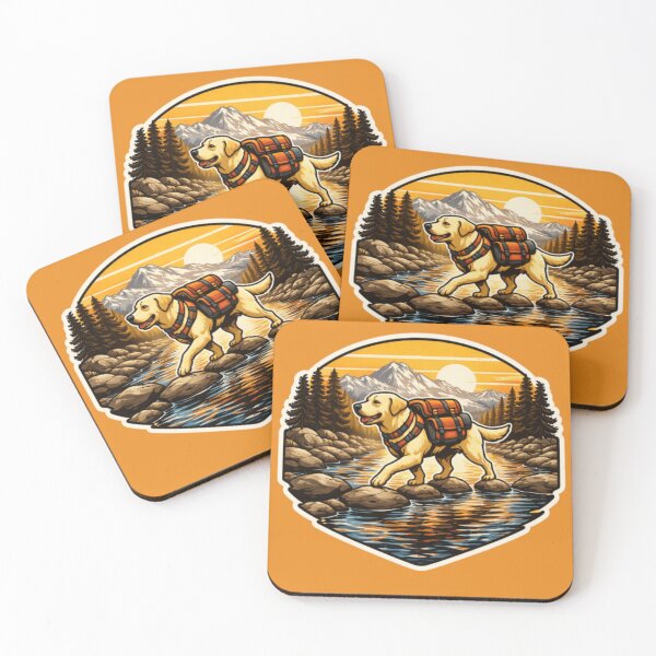 Item preview, Labrador Retriever River Crossing – Retro Hiking Trail Adventure Dog designed and sold by PawPrintCustom.