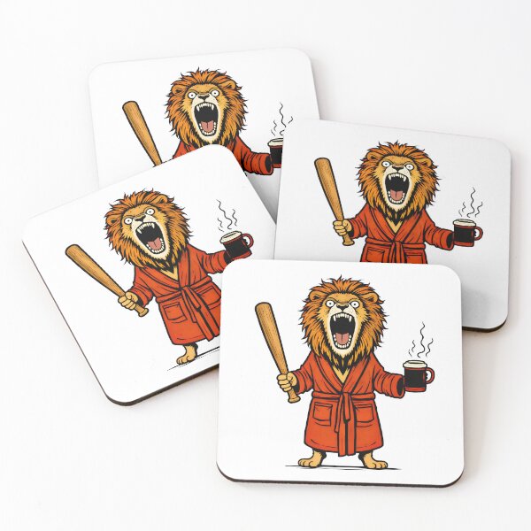 Item preview, Angry Lion with Coffee and Bat | Morning Mood Funny Illustration designed and sold by Senkov.