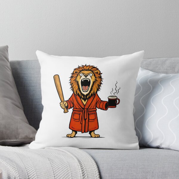 Item preview, Angry Lion with Coffee and Bat | Morning Mood Funny Illustration designed and sold by Senkov.