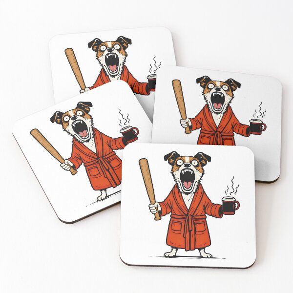 Item preview, Angry Dog with Coffee and Bat – Funny Morning Mood Illustration designed and sold by Senkov.