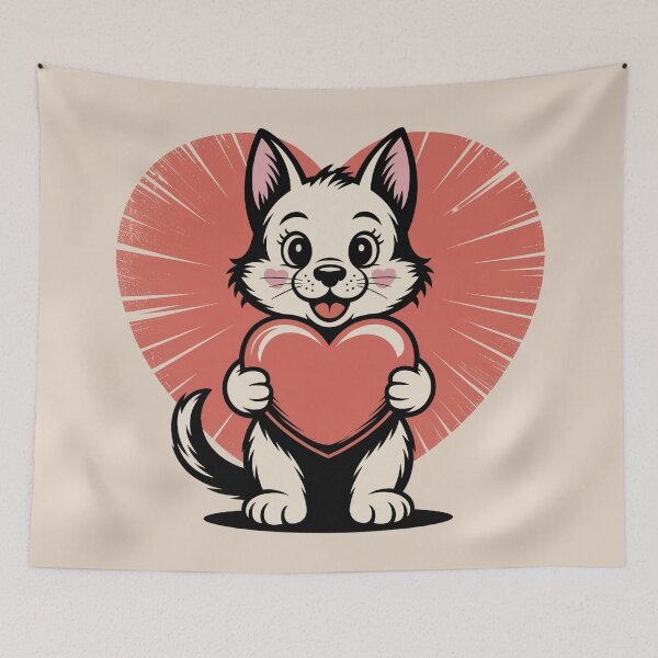 Item preview, Cute Valentine Dog Holding Heart – Retro Love Pet Design designed and sold by SoftStyleStudio ⭐⭐⭐.