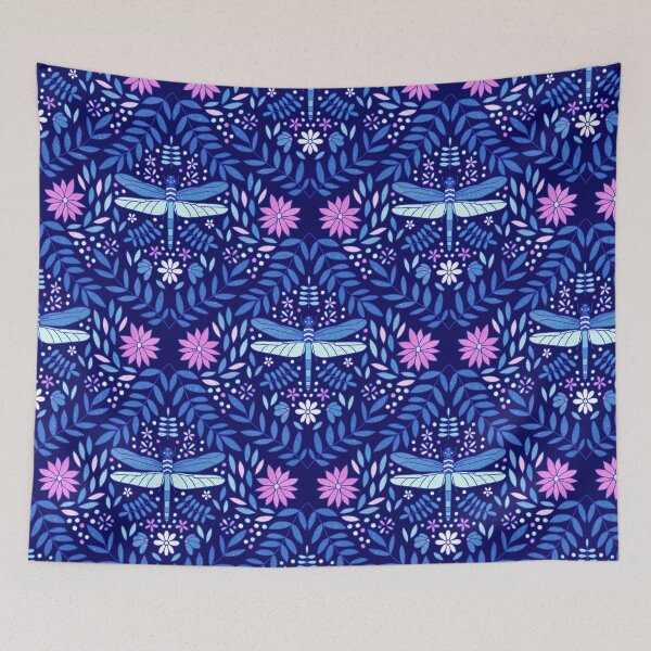 Item preview, Floral Dragonflies - Dark Blue designed and sold by monitdesign.