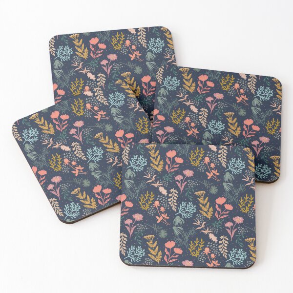 Item preview, Floral meadow with tossed flowers on navy background designed and sold by MoonGirlDes000.