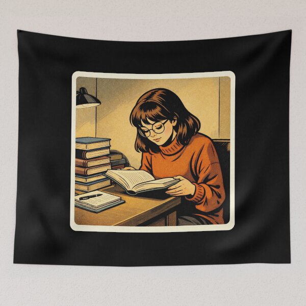 Item preview, Book Lover Lofi Girl – Late Night Desk Reading – gift for book lovers • Retro Comics • Vintage Halftone designed and sold by JacobKAurumhead.