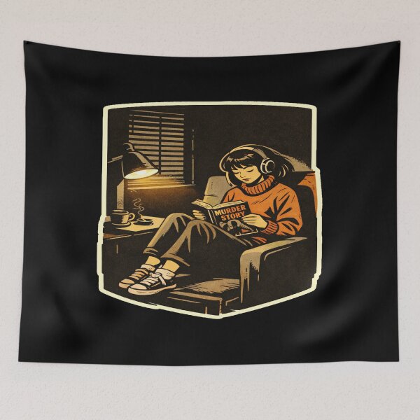 Item preview, Book Lover Lofi Girl – Noir Crime Night Reading – gift for book lovers • Retro Comics • Vintage Halftone designed and sold by JacobKAurumhead.