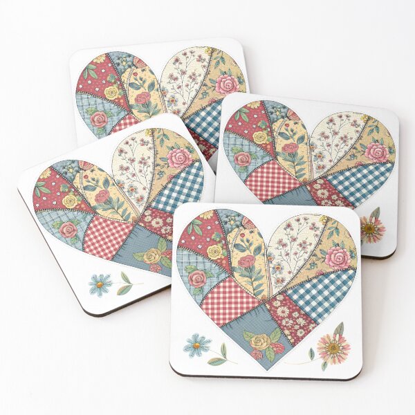 Item preview, A patchwork-style heart made of different floral fabric patterns designed and sold by GogoGrove.