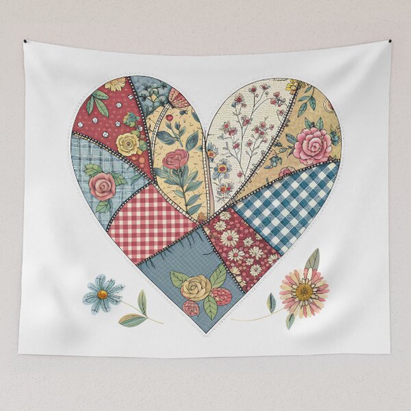 Item preview, A patchwork-style heart made of different floral fabric patterns designed and sold by GogoGrove.