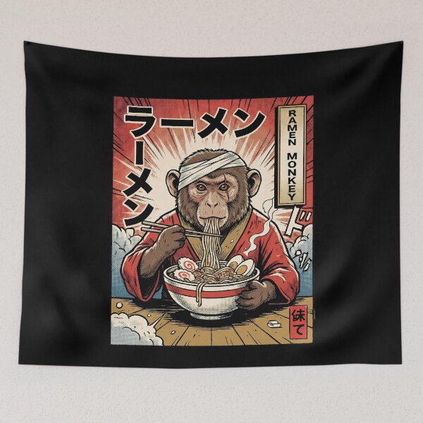 Item preview, Japanese Popart Ramen Monkey Eating Noodles designed and sold by k3rstman1.