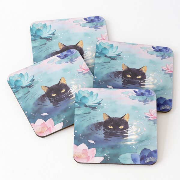 Item preview, Black Cat in Still Water designed and sold by soulfulpalette.