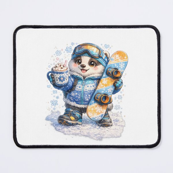 Item preview, Saalbach Snowboard Badger – Kawaii Winter Sports Animal with Hot Chocolate Art designed and sold by Paws-nd-Prints.