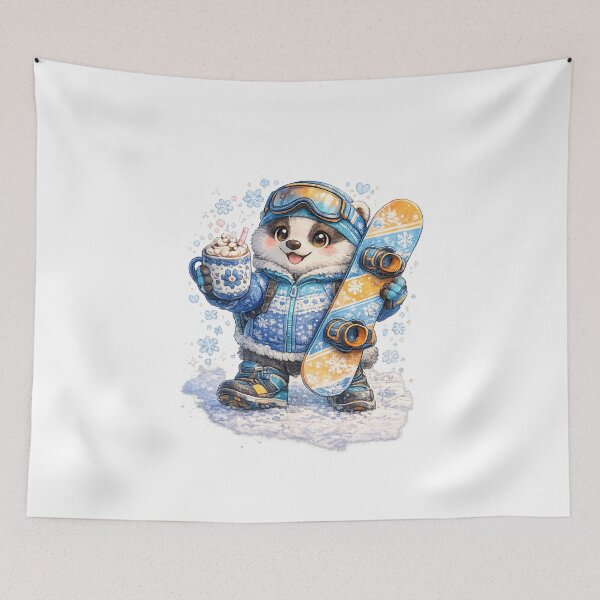 Item preview, Saalbach Snowboard Badger – Kawaii Winter Sports Animal with Hot Chocolate Art designed and sold by Paws-nd-Prints.