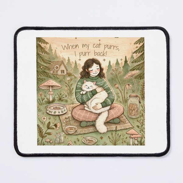 Item preview, When My Cat Purrs, I Purr Back – Cozy Cottagecore Cat Illustration designed and sold by Swiftthistle.