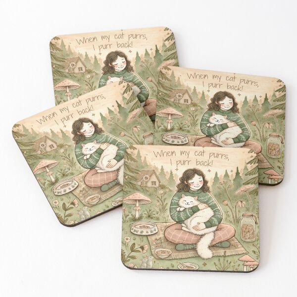 Item preview, When My Cat Purrs, I Purr Back – Cozy Cottagecore Cat Illustration designed and sold by Swiftthistle.