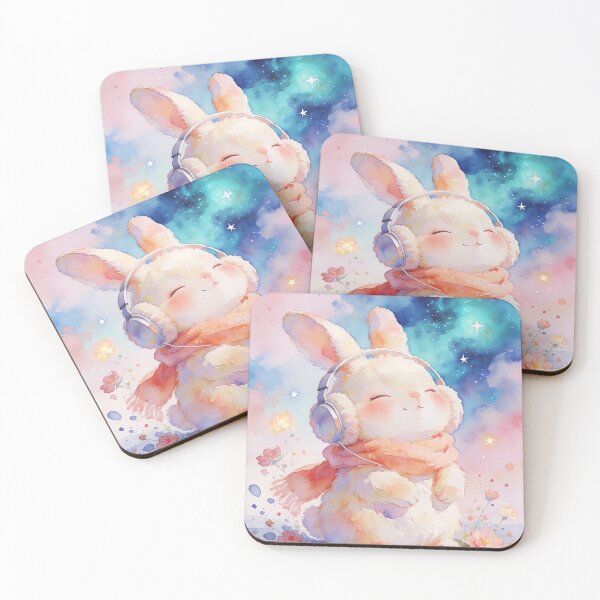 Item preview, Dreamy Rabbit with Scarf and Headphones designed and sold by soulfulpalette.