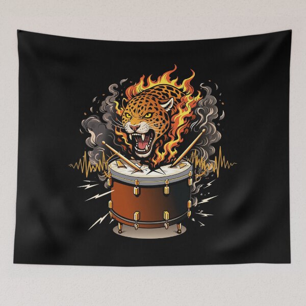 Item preview, Flaming Tiger Drum – Fire Rhythm Power Illustration designed and sold by LluviaStudio.