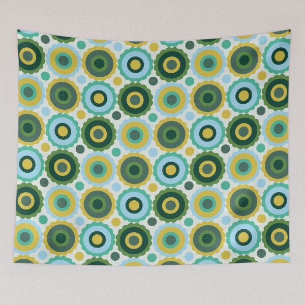 Item preview, Danish Mod Blue Green & Yellow Concentric Circle Floral designed and sold by RetroMaggie.
