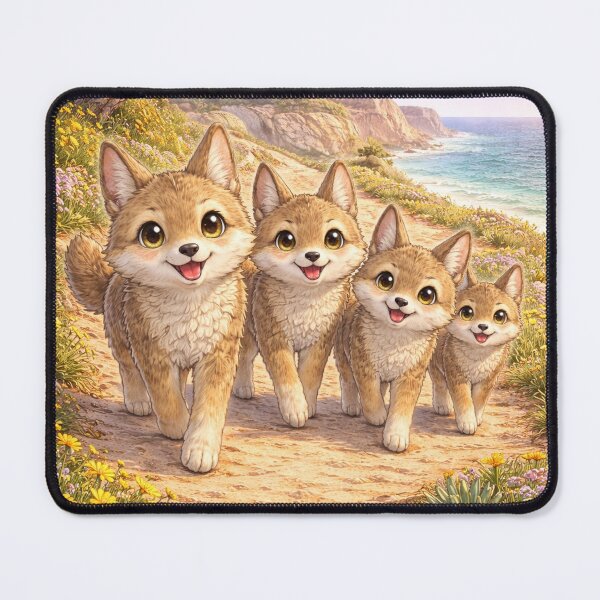 Item preview, Torrey Pines Coyote Crew – Kawaii California Coastal Wildlife Art designed and sold by Paws-nd-Prints.