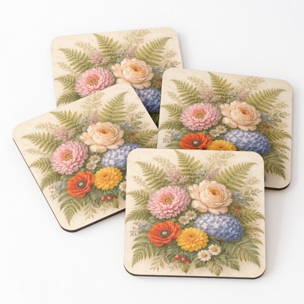 Item preview, Renaissance Botanical Fern & Floral Arrangement on Ivory Beige – Vintage Garden Wall Art designed and sold by Nicole-Cherie.
