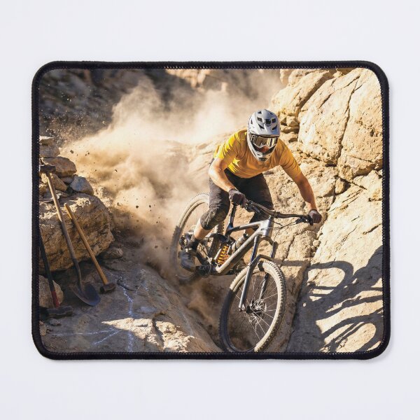 Item preview, Elite MTB Rider on Unfinished Canyon Trail – Raw Rocky Desert Trail Precision. designed and sold by Hinson MTB Visuals.