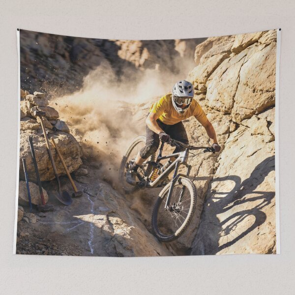 Item preview, Elite MTB Rider on Unfinished Canyon Trail – Raw Rocky Desert Trail Precision. designed and sold by Hinson MTB Visuals.