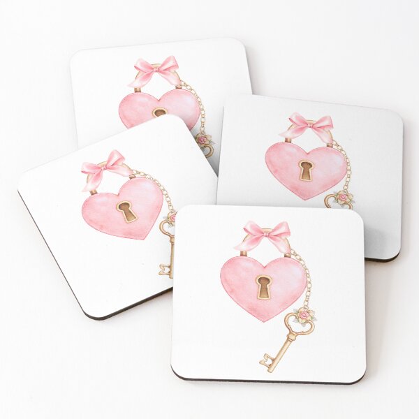 Item preview, Watercolor Valentine’s Day Pink Heart Lock with Bow & Key – Coquette Love Aesthetic designed and sold by DivinePassion.