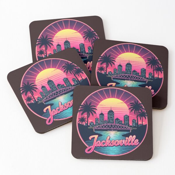 Item preview, Jacksonville Retro Synthwave City Skyline Art designed and sold by Innova_Creations.
