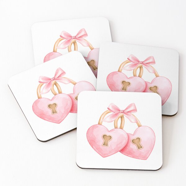 Item preview, Watercolor Valentine’s Day Two Pink Heart Locks with Bow – Coquette Love Aesthetic designed and sold by DivinePassion.