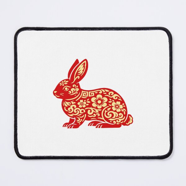 Item preview, Lunar New Year Rabbit Zodiac Papercut Art, Red Gold Chinese New Year Rabbit Illustration, Year of the Rabbit Design designed and sold by Vendeloc.