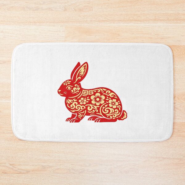 Item preview, Lunar New Year Rabbit Zodiac Papercut Art, Red Gold Chinese New Year Rabbit Illustration, Year of the Rabbit Design designed and sold by Vendeloc.