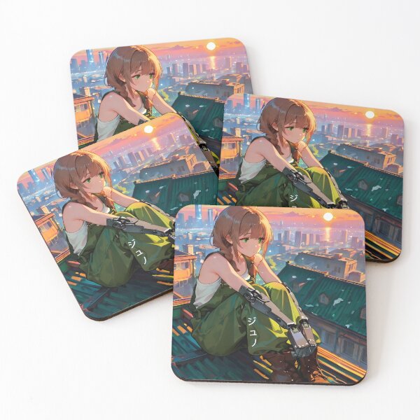 Item preview,  JUNO: Sunset Green Rooftop Sitting | Cute Solarpunk Anime Girl designed and sold by Sytrics.