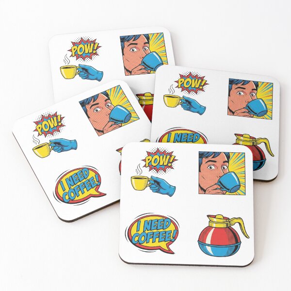 Item preview, Retro Pop Art Coffee Comic Set: "I Need Coffee!" Action Graphics designed and sold by NonditStudio.